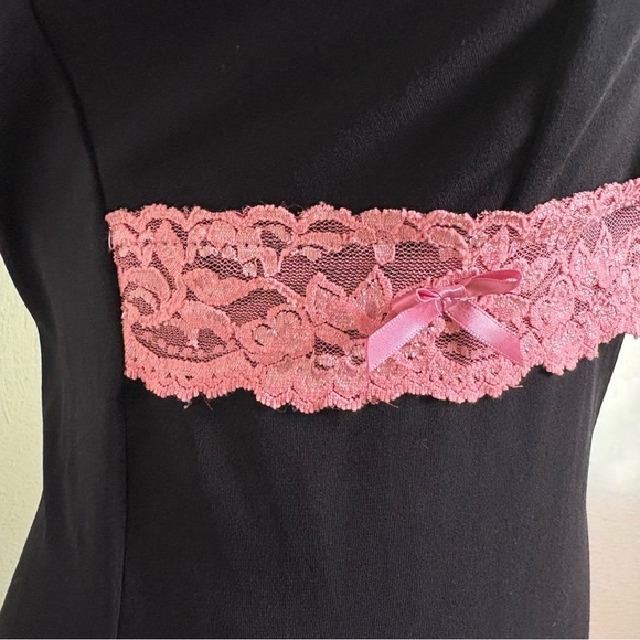 Vintage 90s Y2K Coquette Asymmetrical Babydoll Stretchy  Midi Dress Lace Bow S/M - Picture 12 of 16